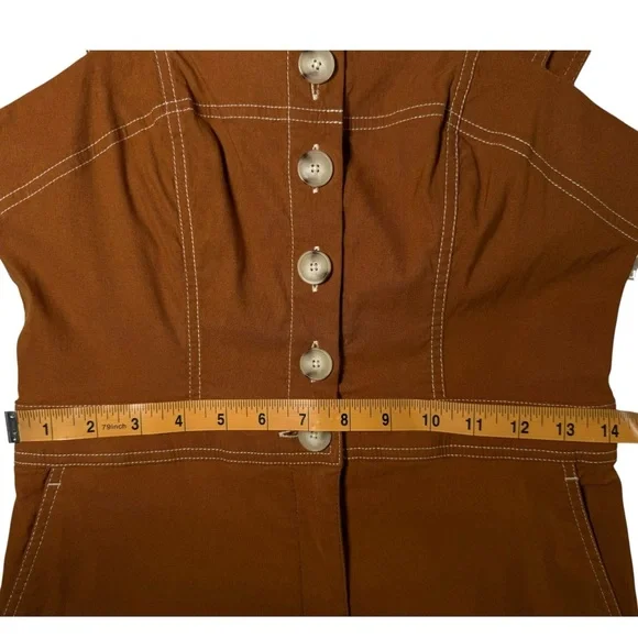 Maeve Anthropologie Colette magic fabric linen stretch jumpsuit bronze NWT 10 - Picture 11 of 16